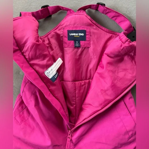 Lands' End Kids Pink Squall Waterproof Insulated Iron Knee Snow Bibs Kids 8 - Picture 5 of 10